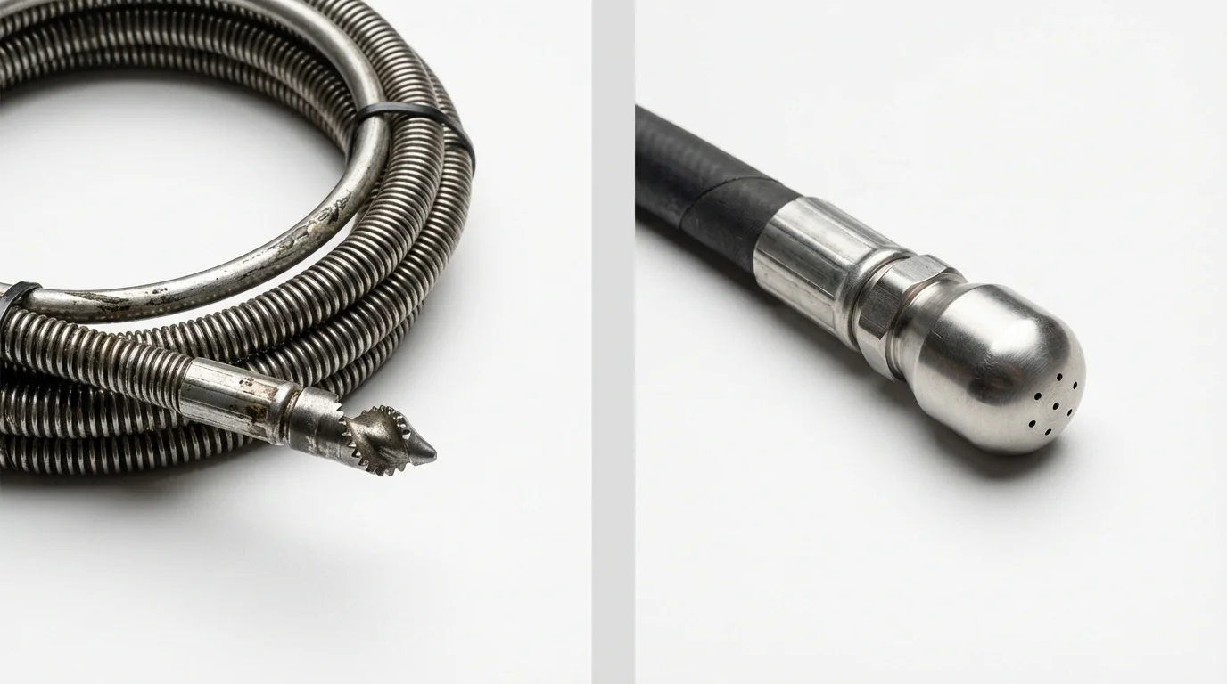 Drain snake cable and hydro jetting nozzle used for drain cleaning in Russell, PA