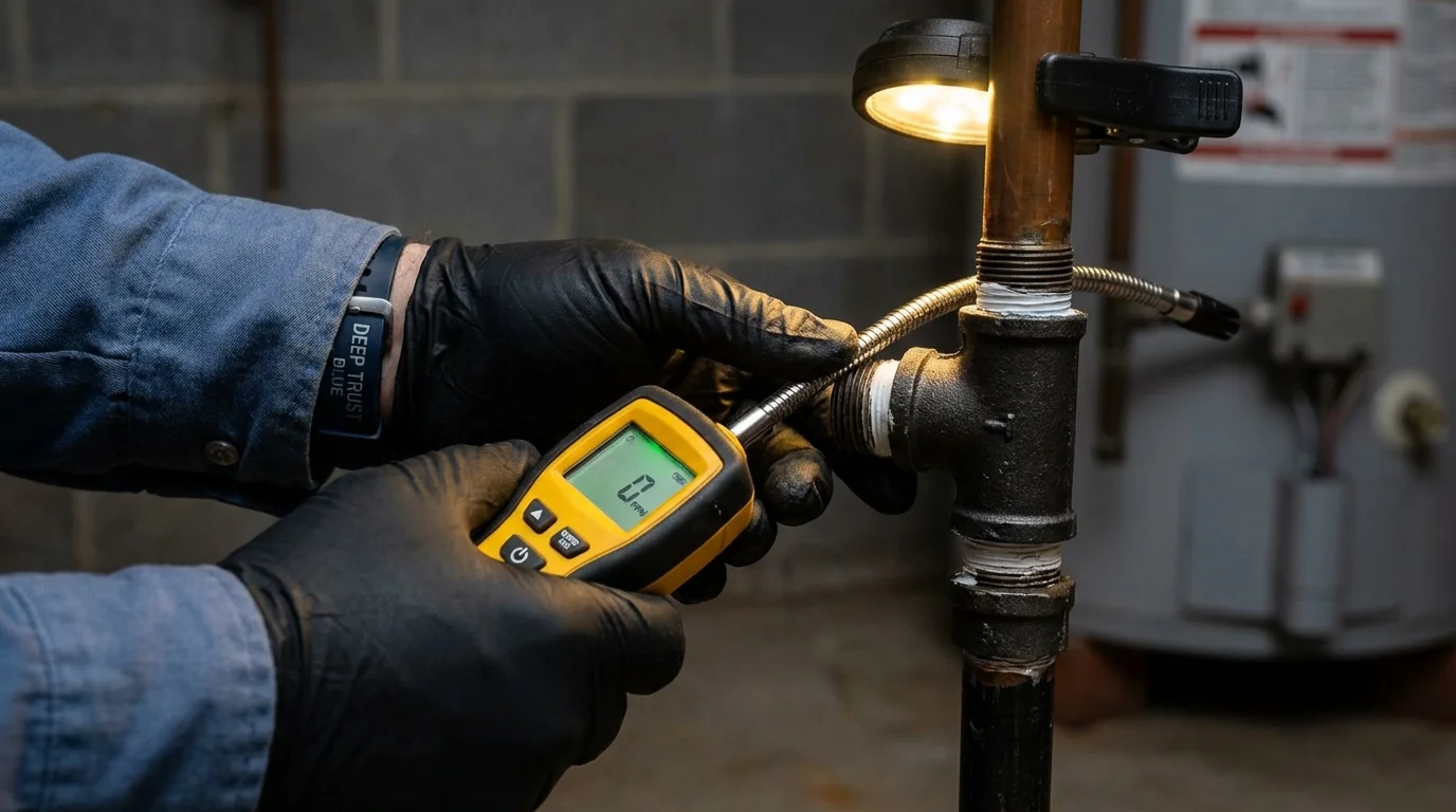 Gas leak detection with electronic sniffer by Johns Plumbing LLC in Russell
