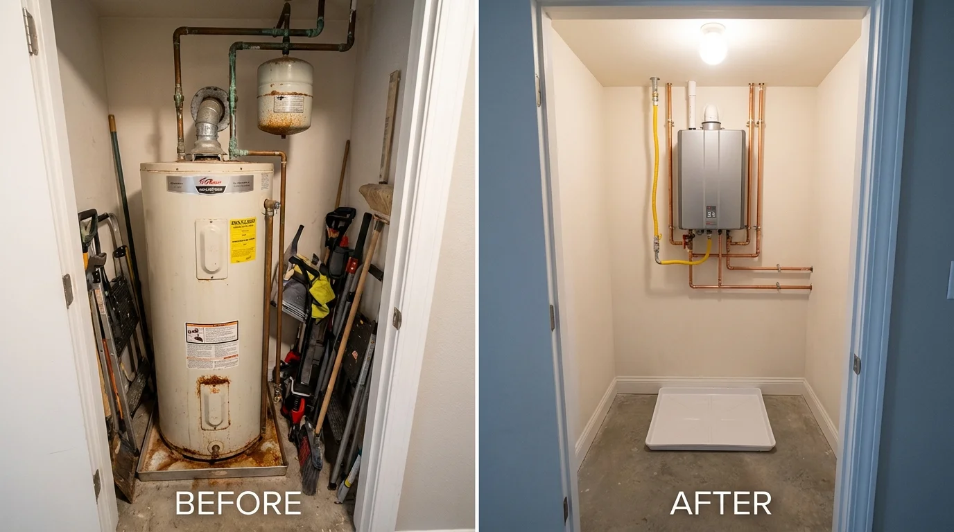 Tank water heater versus wall-mounted tankless unit comparison for Russell, PA homeowners
